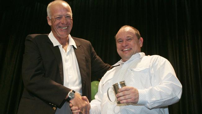 SEPTEMBER 24, 2004: Breakers Rugby Union Awards night at Albert Waterways Hall. Warren Carey and Presidents Cup winner Brad Sharpe. PicAnnLouise/Hovey - sport