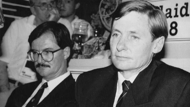 SA Premier John Bannon and Sports Minister Kym Mayes in Barcelona, Spain, after the vote resulting against Adelaide's bid for the 1998 Commonwealth Games in 992.