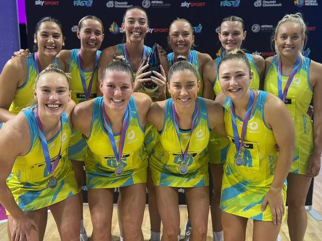 Australia's Fast5 netball team celebrate after defending their title with a 35-23 victory over New Zealand in the final in Christchurch. Photo: Netball Australia