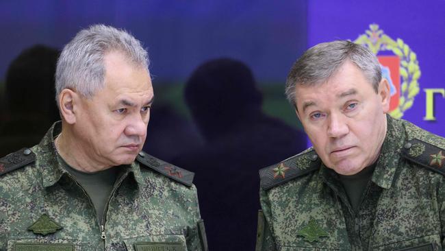 Russian Defence Minister Sergei Shoigu (left) and chief of the Russian General Staff Valery Gerasimov. Picture: AFP