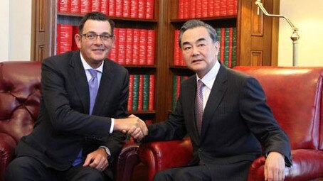 Dan Andrews meets with China Foreign Minister Wang Yi in Melbourne in 2017.