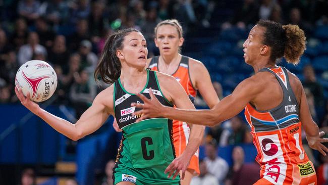 West Coast Fever’s Verity Charles faces a grand final test against a fast Lightning midcourt unit. Picture: AAP