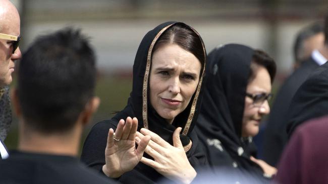 Jacinda Ardern following a gathering to honour victims of the twin mosque massacre in 2019. Picture: AFP