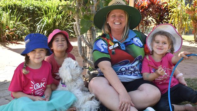 C&amp;K Eimeo Road Community Kindergarten director and teacher Belinda Rule with Addison Palmer, 4, Storm McLean, 5, and Anna-Marie Slater, 4. Picture: Heidi Petith