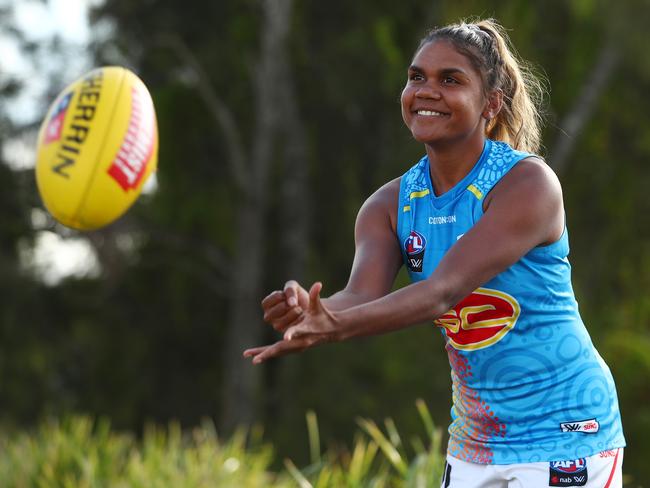 GOLD COAST, AUSTRALIA - FEBRUARY 17: Janet Baird poses during a Gold Coast Suns AFLW training session at the Austworld Centre on February 17, 2021 in Gold Coast, Australia. (Photo by Chris Hyde/Getty Images via AFL Photos)