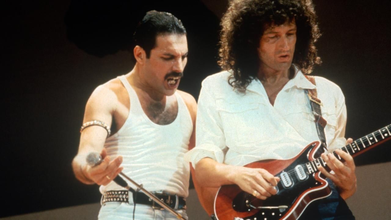 Freddie Mercury and Brian May at Live Aid on July 13, 1985 in London.