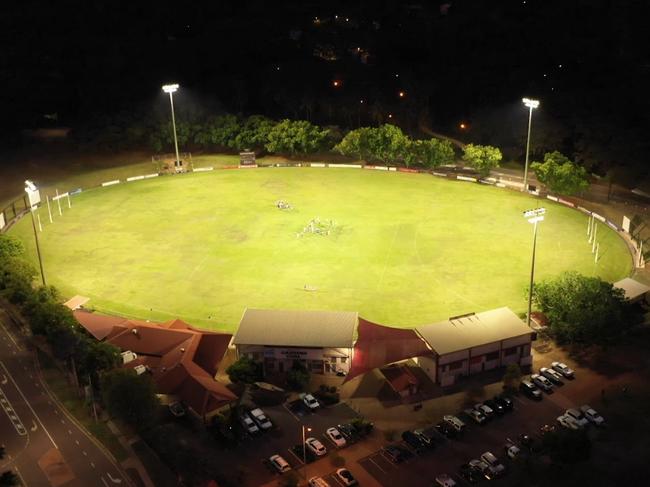 Lights have finally been erected at Gardens Oval, which will host its first ever night NTFL match this Friday between Waratah and Palmerston. Picture: Global Headquarters