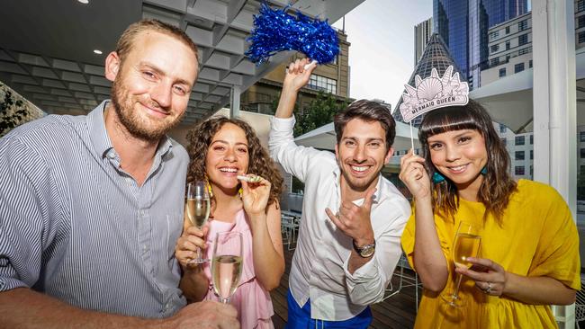 Jon Rowatt, Maria Angelico, Marc De Sanctis and Mary-Ann Peasnell at Melbourne rooftop bar Peaches. Picture: Nicole Cleary