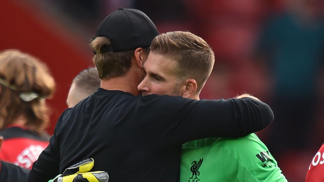 Nothing a Klopp hug can’t fix: Liverpool’s keeper Adrian had an absolute howler against Southampton.