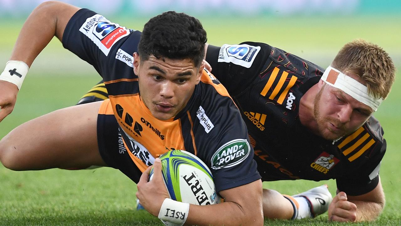 Noah Lolesio of the Brumbies during the Super Rugby match at FMG Stadium.