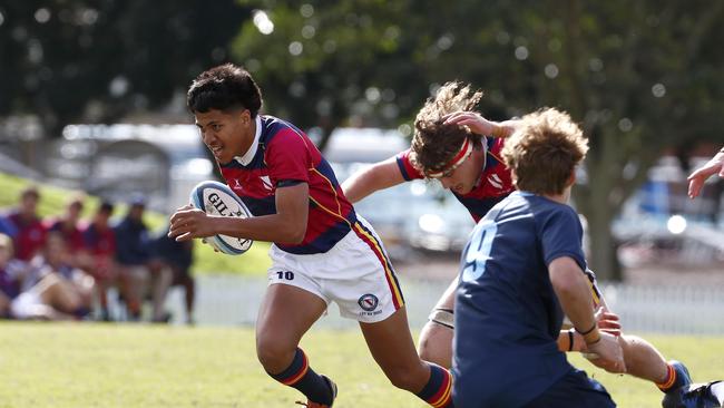 Action from the GPS First XV rugby match between Brisbane Grammar School and Brisbane State High School. Photo:Tertius Pickard