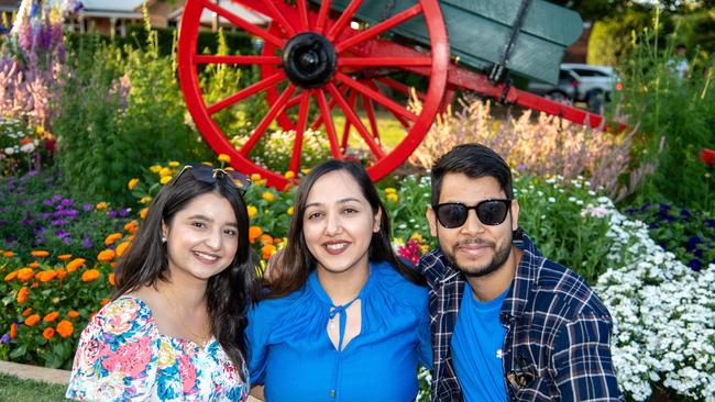 Samikshya Daawdi (left), Ana Mika and Nabin Baral in Laurel Bank Park for the Carnival of Flowers, Sunday, September 22, 2024. Picture: Bev Lacey