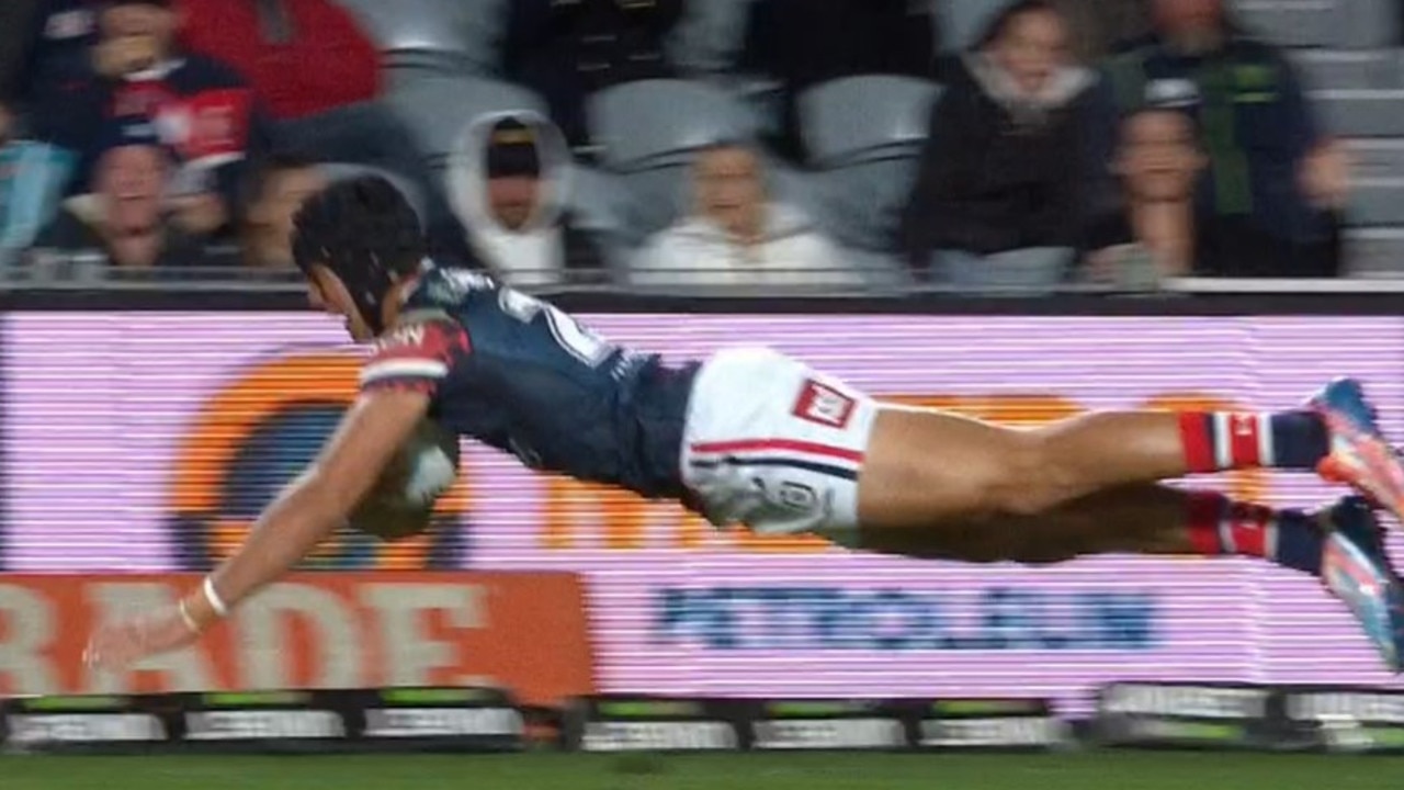 Joseph Suaalii scores his first NRL try.