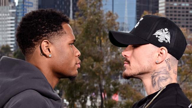 Devin Haney is winning the psychological battle with Australia's George Kambosos ahead of their rematch. Picture: AFP.