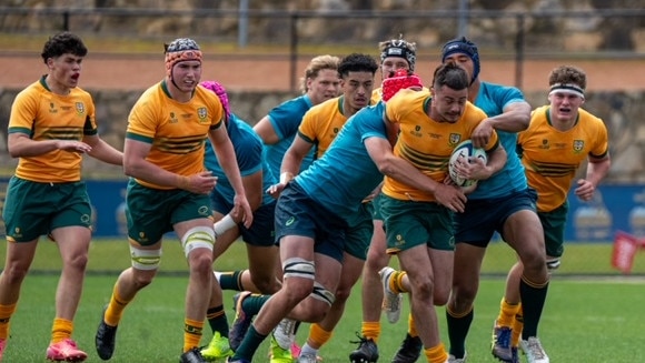 Action in the Australian Schools v Australian U18s gold squad match. Picture: Anthony Edgar