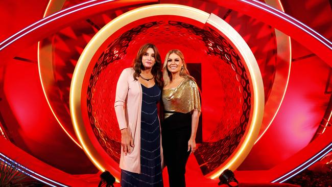 Jenner is greeted by host Sonia Kruger at the front door of the Big Brother house. Picture: Nigel Wright