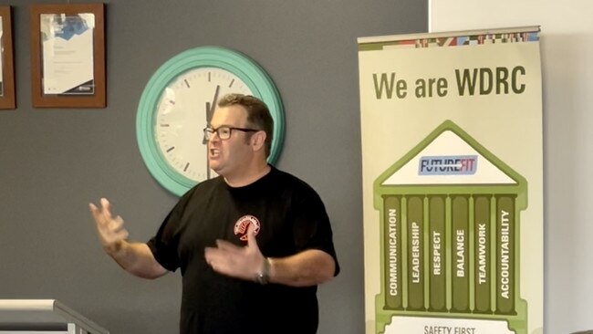 Media personality and founder of Gotcha4Life Gus Worland presents at Western Downs Regional Council to promote 'mental fitness' in the community. Picture: Emily Devon