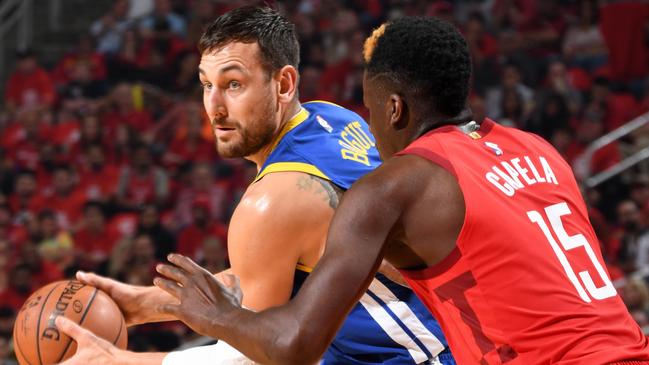 Andrew Bogut helped the warriors past Houston in the NBA’s Western Conference semi-finals. Pic: Getty Images