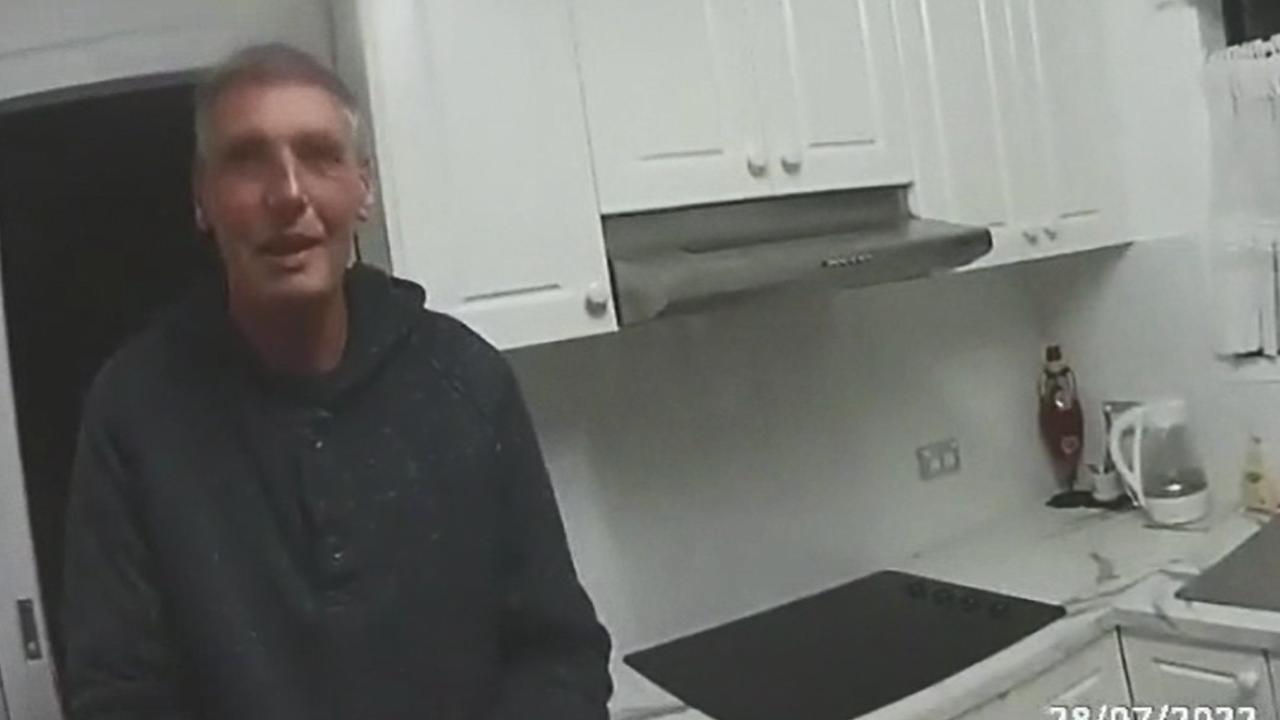 David Mapp speaks to police in his mother's home after he killed her with a pot plant. Picture: Supplied