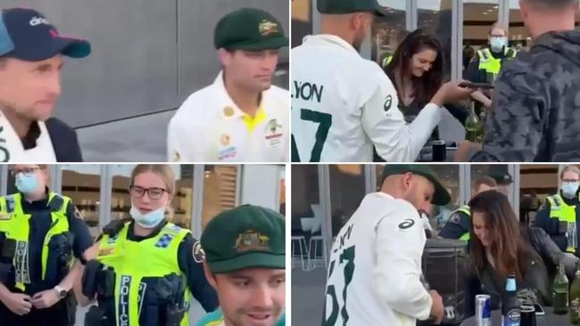 A screenshot of the video that shows Australian and England stars being kicked out by police.