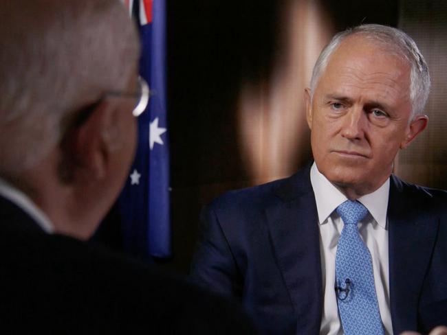 Laurie Oakes interviewing Malcolm Turnbull for 60 minutes. Picture: Channel 9