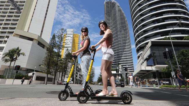 E-scooters in Broadbeach. Picture: Glenn Hampson.