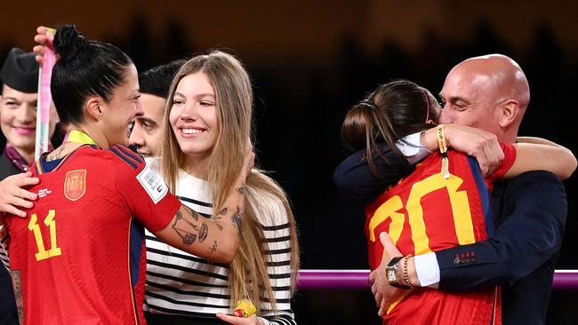 The kiss that brought down a president. Luis Rubiales (R) has been suspended by FIFA. Picture: AFP