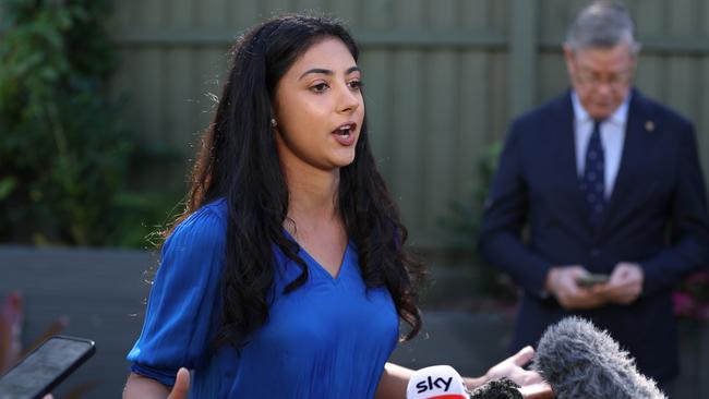 LNP candidate for Pumicestone Ariana Doolan at a press conference at Banksia Beach on Monday. Picture Lachie Millard