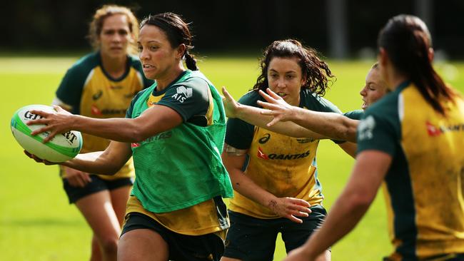 The Australian womens sevens rugby team training ahead of the Rio Olympics.