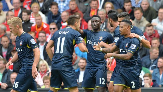 Southampton's English defender Nathaniel Clyne (R) levelled proceedings.