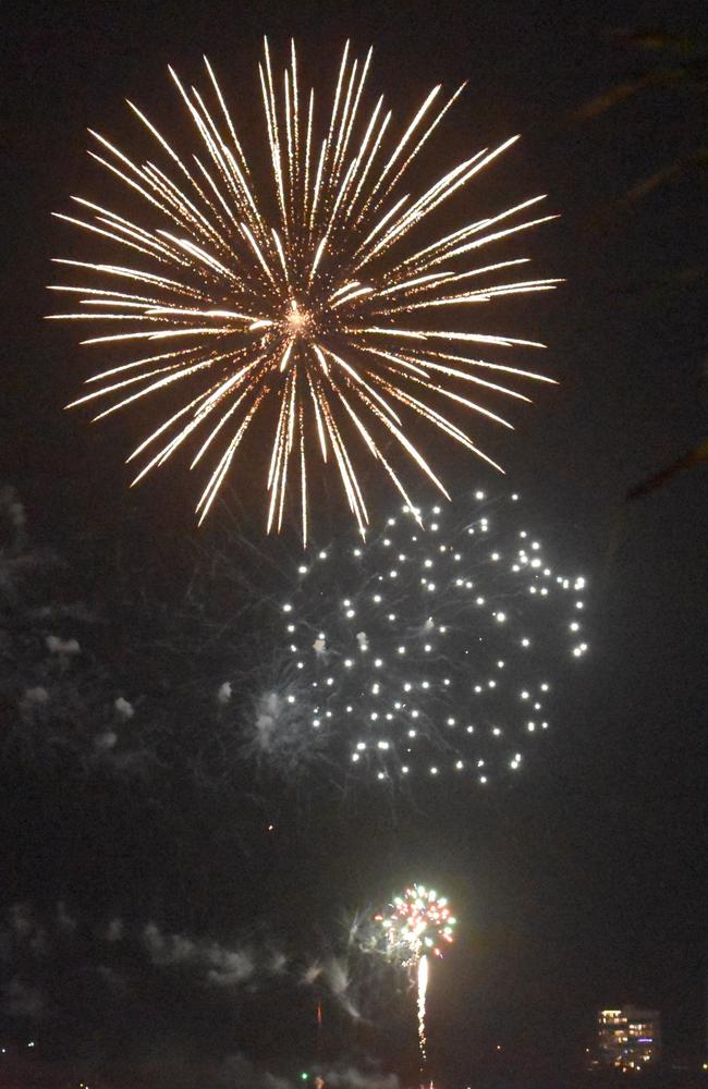 Fireworks light up the night sky over Mooloolaba as thousands turned out to watch and bring in the New Year. Photo: Elizabeth Neil