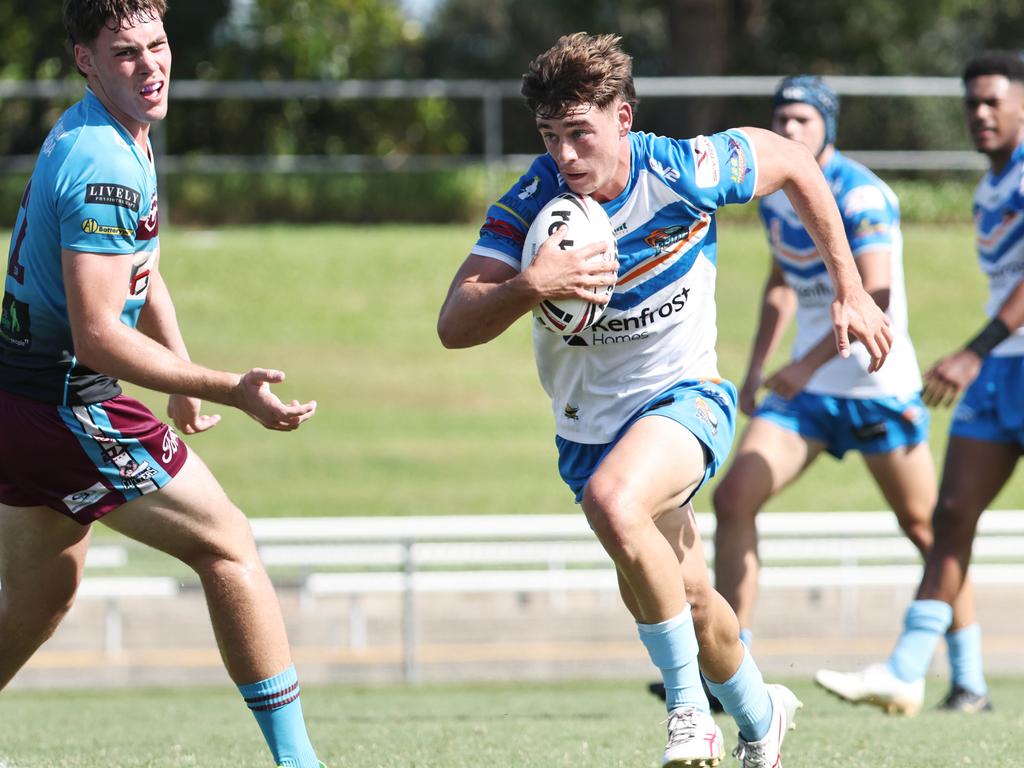 Marley Helion puts in a charging run in the Queensland Rugby League (QRL) Under 19 Men's match between the Northern Pride and the Mackay Cutters, held at Barlow Park. Picture: Brendan Radke