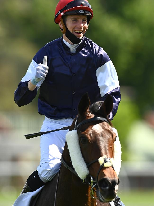 Jye McNeil riding Twilight Payment celebrates winning the Cup — at his first attempt. Picture: Quinn Rooney/Getty Images for the VRC