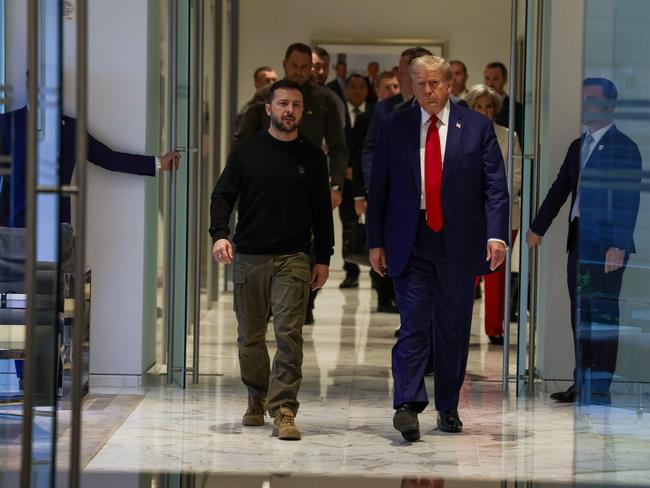 Zelenskyy and Trump arrive for meeting at Trump Tower. Picture: AFP