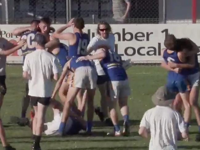 Lincoln South players celebrate after the siren. Picture: Port Lincoln Football League