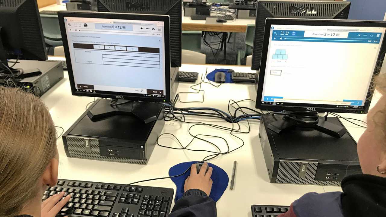 Year 7 students seeing how the new NAPLAN online setup operates. Picture: Contributed