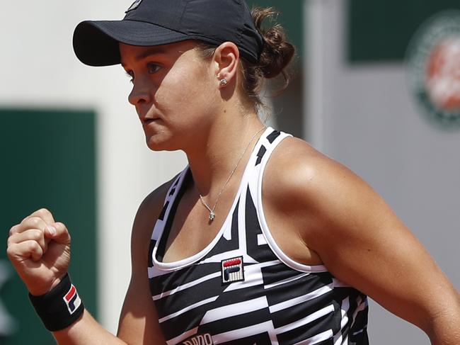 Barty celebrates winning a point against Madison Keys. Picture: AP