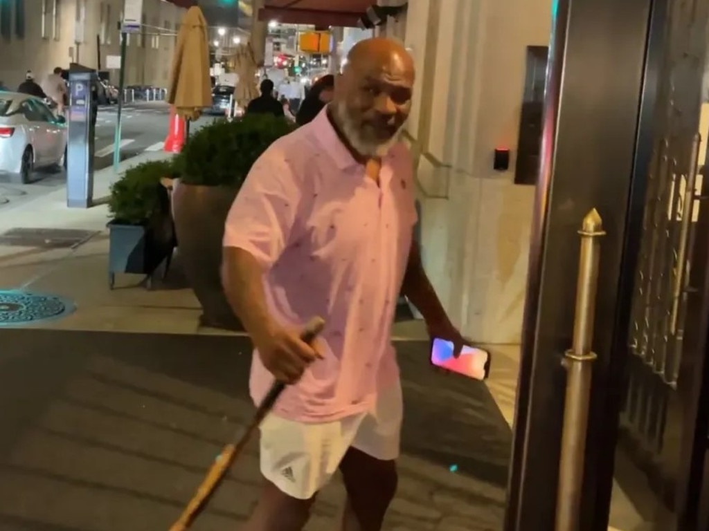 Mike Tyson using a walking stick in 2022. Photo: The Sun
