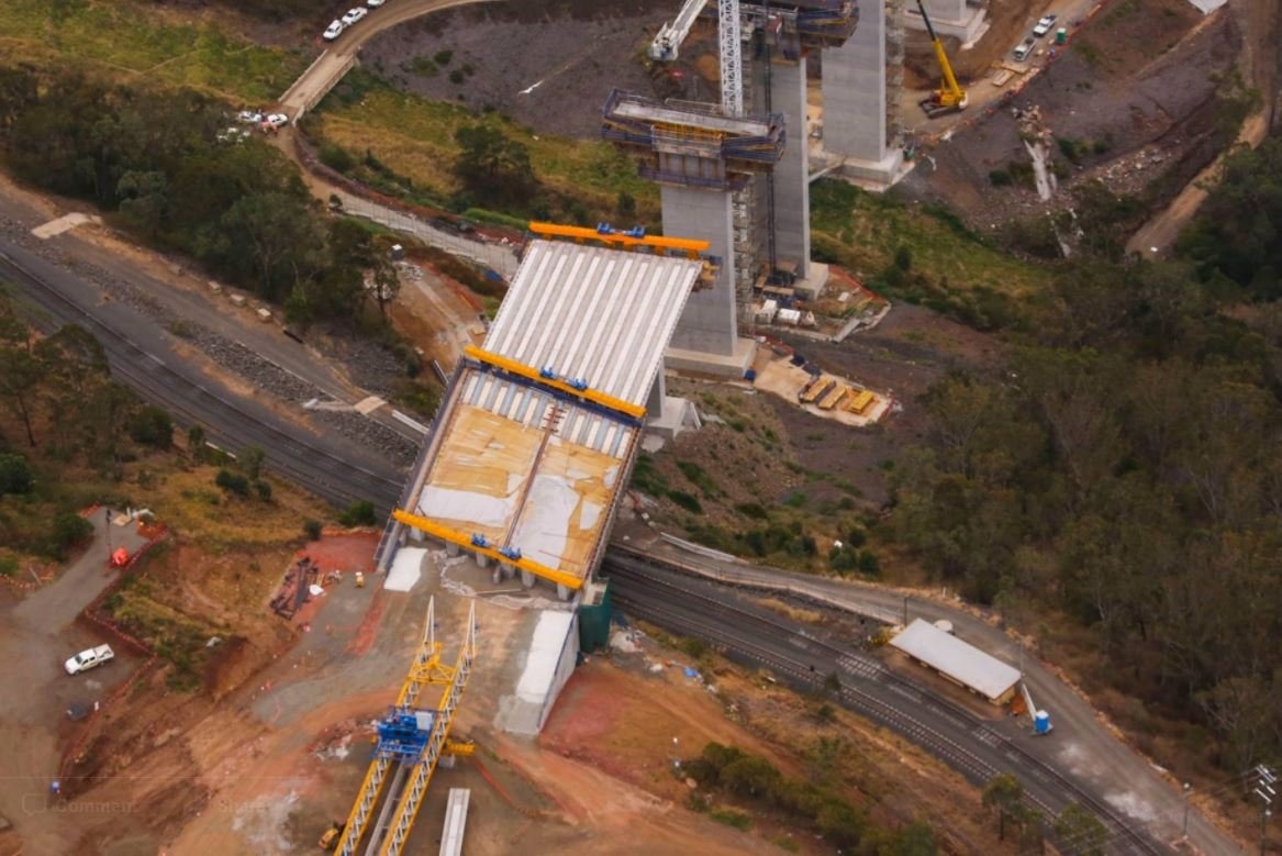 Super T deliveries for the second span of the 800m long viaduct of the Toowoomba Second Range Crossing continued throughout September 2017. Picture: Contributed