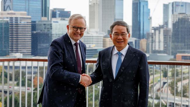 Australian Prime Minister Anthony Albanese and Chinese Premier Li Qiang at Kings Park overlooking Perth. Picture: NewsWire / Richard Wainwright