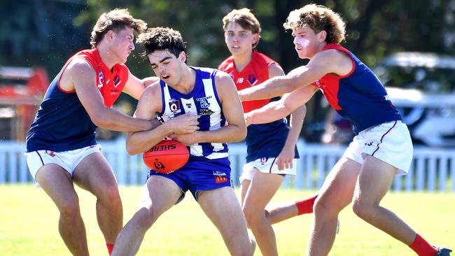 Mt Gravatt Kieran Micheletti QAFL colts footy match between Mt Gravatt and Surfers Paradise. Saturday April 15, 2023. Picture, John Gass