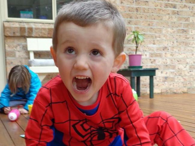 New photo of Missing  boy William Tyrrell wearing  the actual Spiderman suit in which he disappeared in. Exhibit image released by the William tyrrell Inquest. Supplied