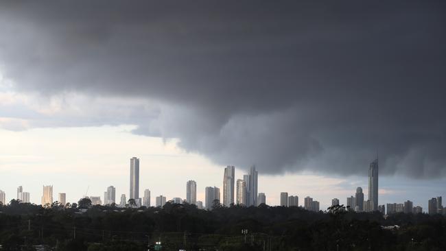 Storm clouds roll through Surfers Paradise late Sunday afternoon. Picture Glenn Hampson