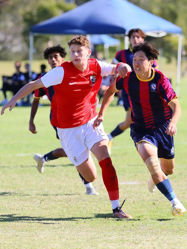 GPS First XI football between Brisbane State High and Ipswich Grammar. Saturday May 20, 2023. Picture: George Galanos.