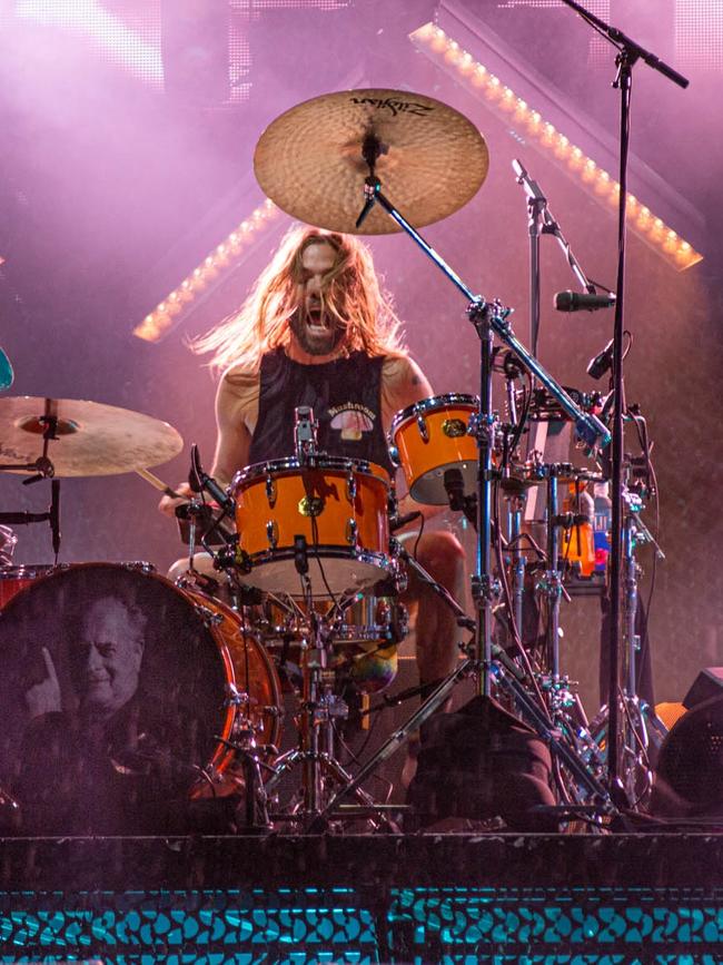 Drummer Taylor Hawkins of American rock band Foo Fighters performing at GMHBA Stadium in Geelong on Friday, March 4 2022. Picture: Brett Schewitz / Frontier Touring