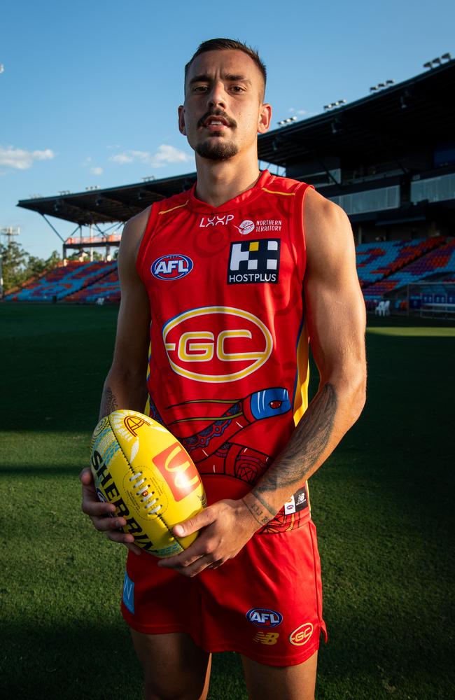 Joel Jeffrey ahead of the Gold Coast Suns AFL face-off with Geelong at TIO Stadium. Picture: Pema Tamang Pakhrin.