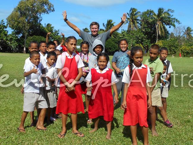 Shenanigans crewman Jeff Hassell at the school in Tonga the Nikolics made a secret visit to. Tonga is known as the Pacific’s ‘drug kingdom’. Picture: Jeff Hassell.