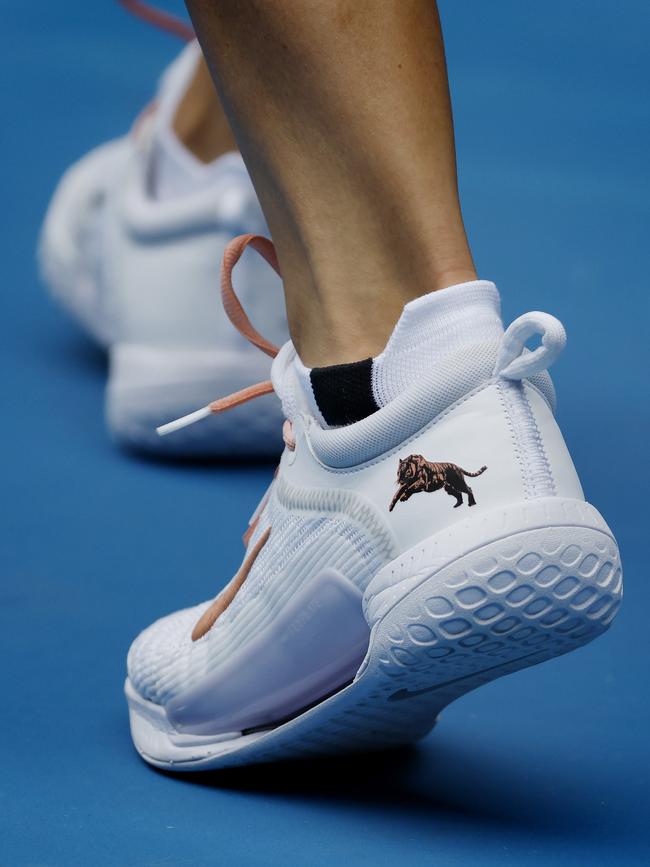 The tiger theme is shown on Sabalenka’s shoes as well. Picture: Michael Klein