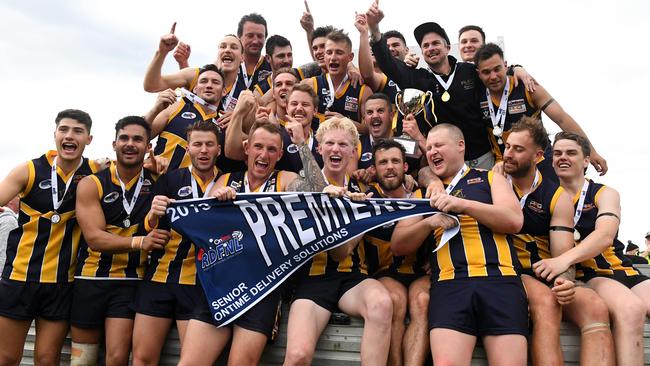 Rupertswood celebrates its 2019 RDFNL flag. Picture: James Ross