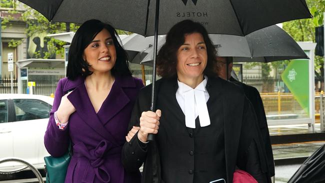 Moira Deeming, left, and her barrister, Sue Chrysanthou, arrive at the Federal Court. Picture: NewsWire / Luis Enrique Ascui